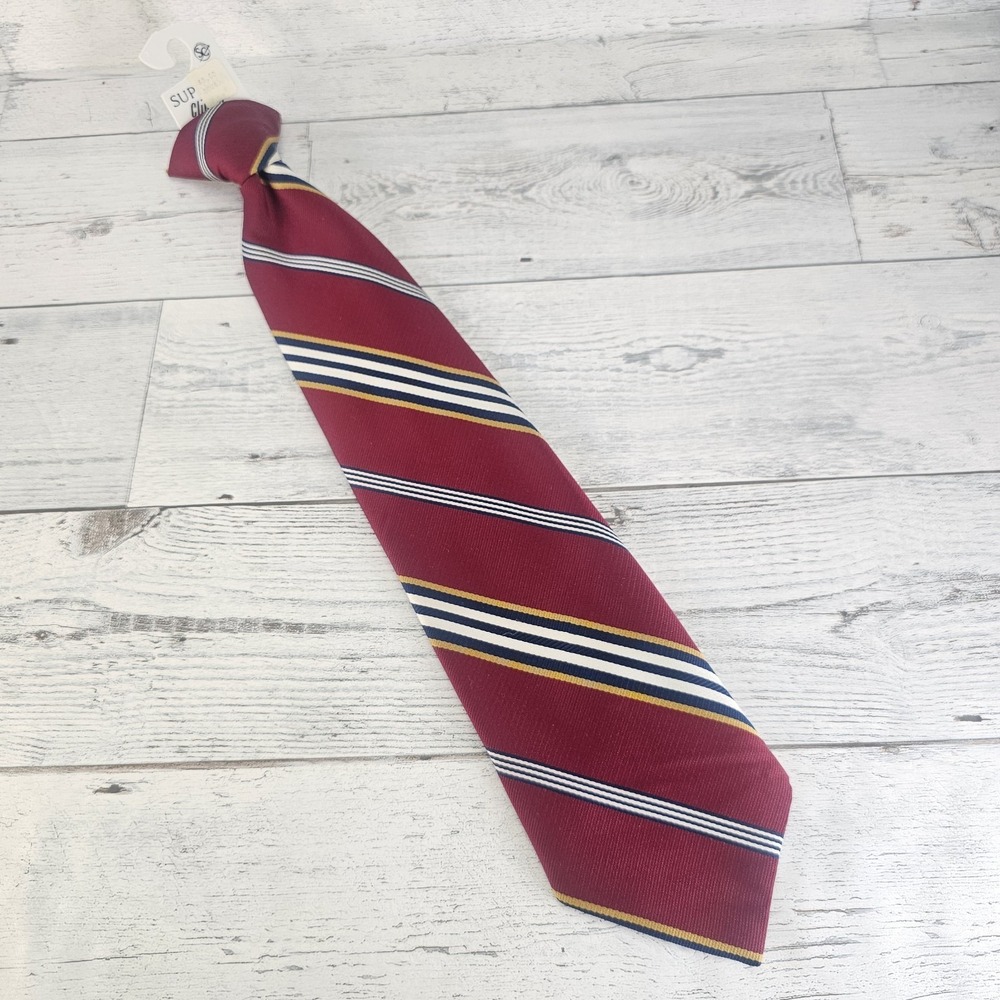 Vintage 1960s 1970s Snapper Red Striped Polyester Clip On Neck‎ Tie Classic New